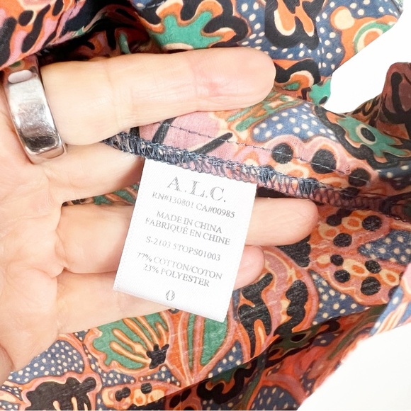 A.L.C. PORTIA ORANGE BOHO PRINT SQUARE NECKLINE SLEEVELESS SHIRT WOMENS SZ 0 - Picture 5 of 9